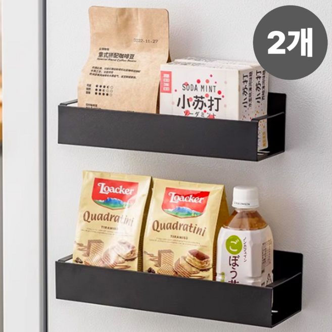 브랜스 초강력 무타공 자석 선반 후크 포함, 1세트, 블랙