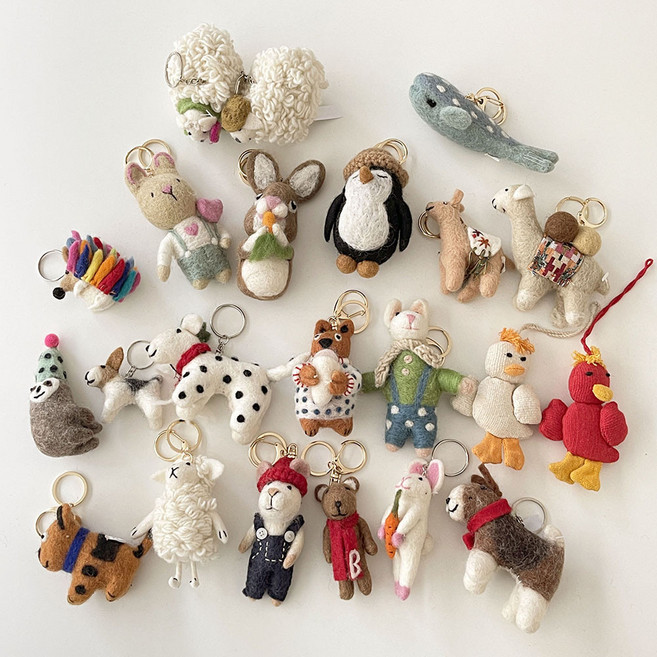네팔산 동물 양모 펠트 키링 열쇠고리, 17-청바지곰돌이, 1개