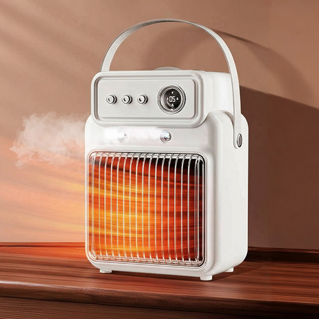미니 가습 온풍기 3in1 다기능 온풍기 PTC 히터 사무실 캠핑용 히터 미니 히터, 화이트