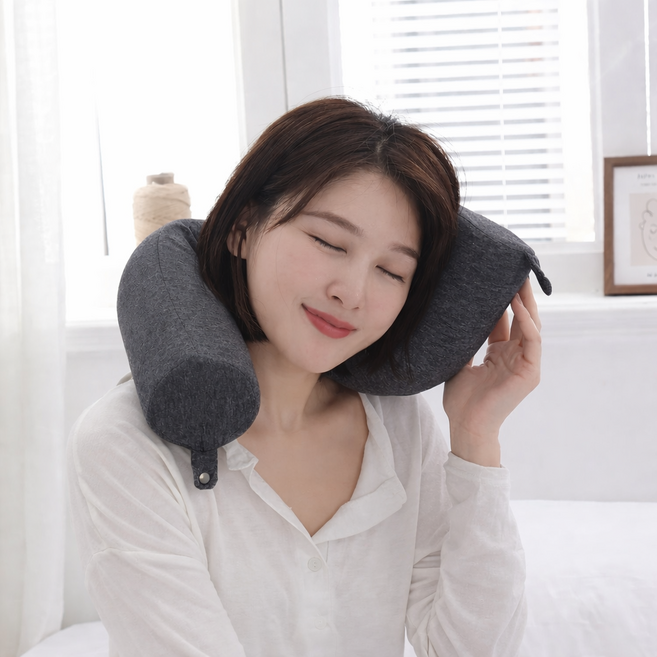 Frokom 여행용 메모리폼 목베개 U자형 기내 비행기 목쿠션 휴대용 차량용 목베개, 다크그레이 - 목베개
