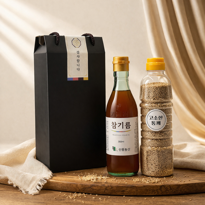 [신풍] 정겨운 시골의 맛을 전하세요. 최고급 (참기름 + 통깨) 선물세트, 1세트, 350ml