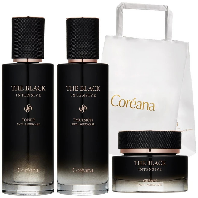 [흑꿀/트러플/흑진주 함유]코리아나 더 블랙 인텐시브 토너+에멀션+크림+쇼핑백, 1세트 - 쿠팡