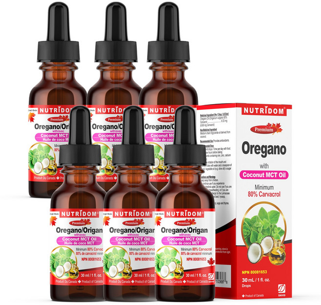 뉴트리돔 캐나다 천연 오레가노 오일 80% 카바크롤 MCT오일 드랍 Oregano with MCT Oil Drops 30ml, 6개