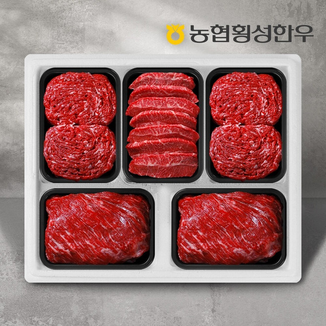 [농협횡성한우] 1등급 명품정육세트 6호 2kg(국거리2팩+불고기2팩+특수부위1팩) /팩당400g (특수부위:치마 부채 업진 차돌박이 아롱사태), 1세트, 2kg