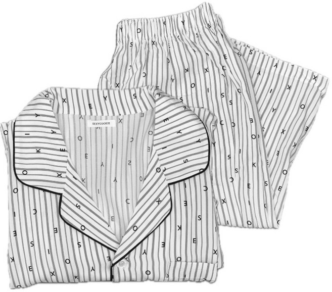 섹시쿠키 스트라이프 로고 레터링 커플 파자마 남성상하세트