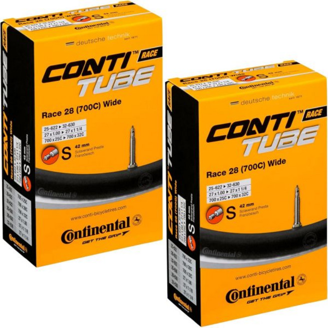 Continental 자전거튜브 컨티넨탈 레이스 28인치 와이드 700x25-32c 내부 튜브 - 42mm 프레스타 밸브콘티 스티커 포함 2팩, Continental 자전거튜브 컨티넨탈 레이스 28인