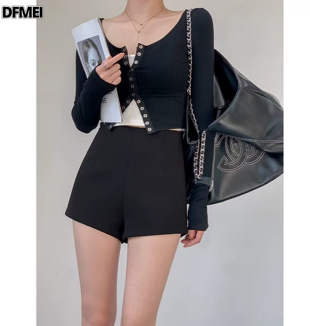 QRU 黑色西裝短褲女新款秋季高腰a字熱褲辣妹外穿緊身防走光打底