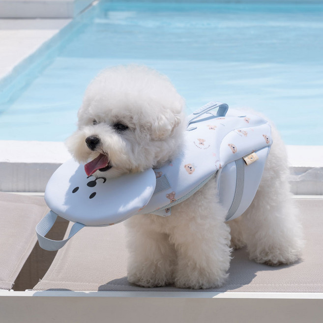 베일리펫 강아지 네오프렌 수영복 물놀이 턱받이 테디 구명조끼, 1개, 블루