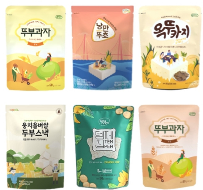 쿠키아 뚜부과자 오리지날1봉+오곡1봉+낭만뚜쵸1봉+옥뚜카지1봉+웅치올벼쌀1봉+템페칩1봉 총 6봉 두부과자, 50g, 1개
