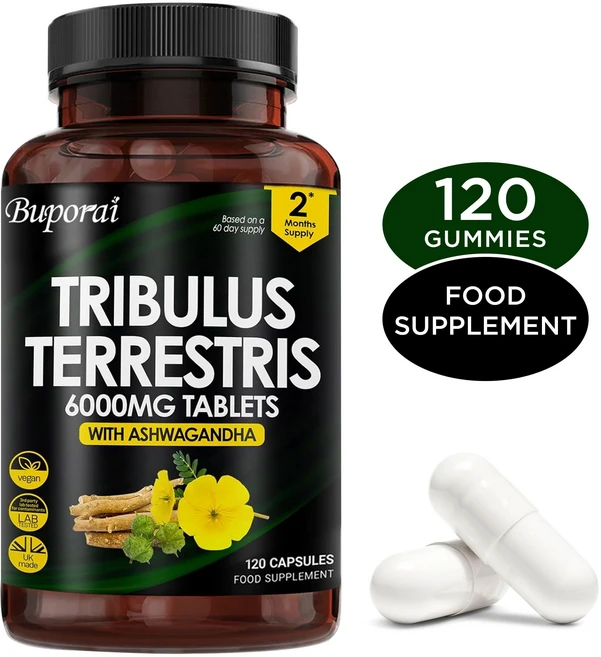 아슈와간다가 강화된 트리불루스 테레스트리스 6000mg 고강도 정제 - 사포핀 95% 함유 트리불루스 테레스트리스 - 트리불루스 테레스트리스 정제 120정, 2개 - 쿠팡