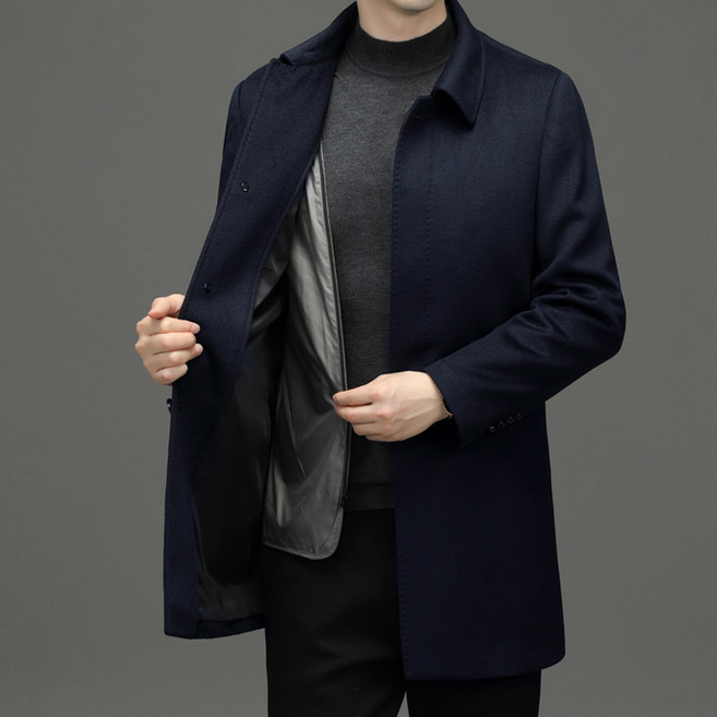 프리미엄 캐시미어 100% 내피 탈부착 중년 캐시미어 하프 코트 울 리버시블 코트