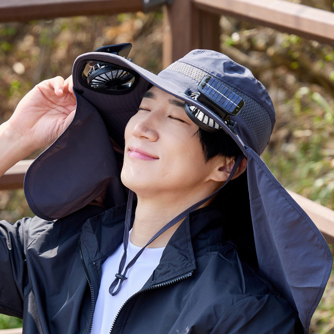 선풍기모자 태양열 태양광 팬모자, 다크 그레이