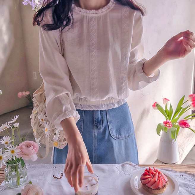 리린 스켈라 러브 레이스 허리끈조절 단아한 블라우스 2917798