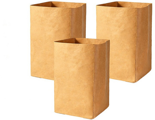 Allilio 워셔블 크라프트지 냉장고정리 방수 페이퍼백 다용도 수납 봉투 바구니, M사이즈, 3개