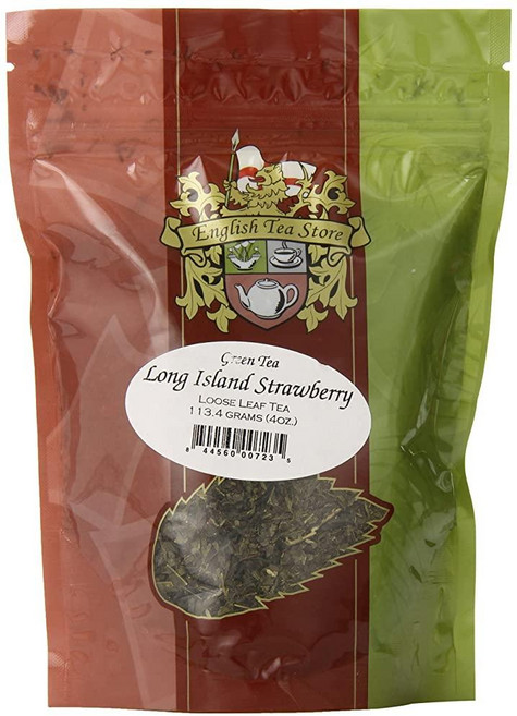 English Tea Store 루즈 리프 루이보스 허브 티 118.3ml(4온스), 롱 아일랜드 딸기 녹차 파우치, 4 Ounce (Pack of 1), 1개, 1개