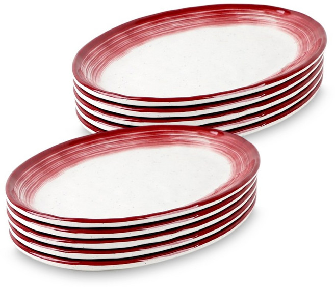 키친왕 업소용 멜라민 비홍 타원접시, 레드+아이보리, 10개