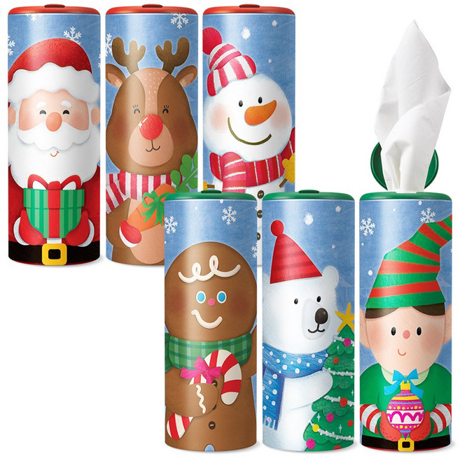 슬림티슈 6P [눈꽃마을 친구들] / 대나무 티슈 크리스마스 홈파티 크리스마스선물 크리스마스용품, 6개입, 1세트