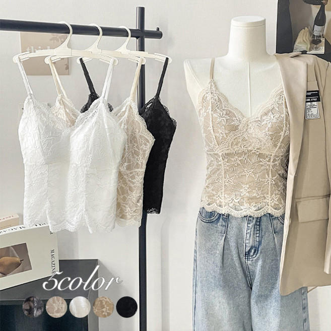 뷔스티에활용! [패드고정] 별꽃레이스 브라나시탑 (이너웨어 여성 슬리브리스 슬립나시 민소매 레이어드 페스티벌)