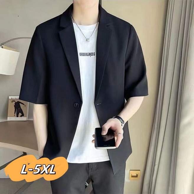 TWY 통통남 여름 반팔 정장 코트 모던 반팔 블레이저 캐주얼+비즈니스 스타일