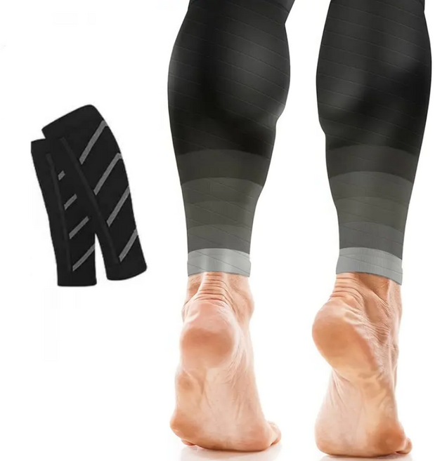 운동용 종아리 압박밴드 하이킹 사이클링 러닝용 고탄력 종아리 압박 슬리브 1쌍, 200침 블랙 그레이 라인 패턴, 1세트