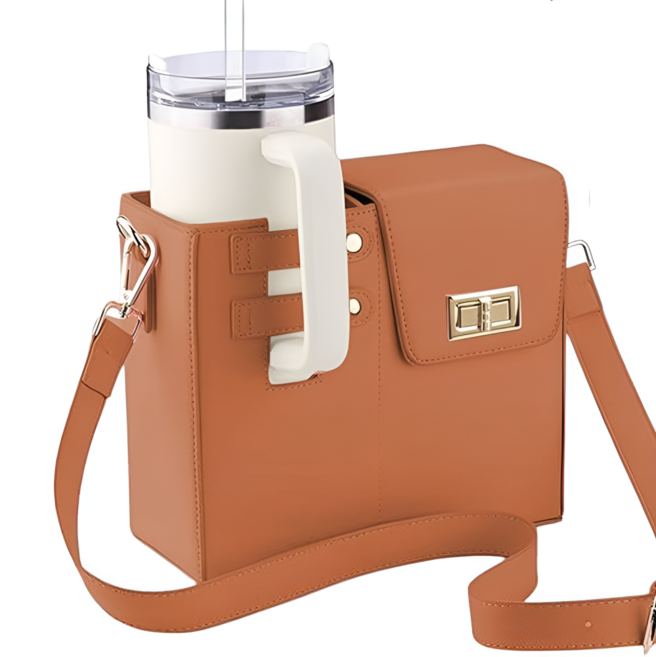 스탠리 스타벅스 텀블러 호환 텀블러 가방 백 보관함 가죽, 1개, 브라운