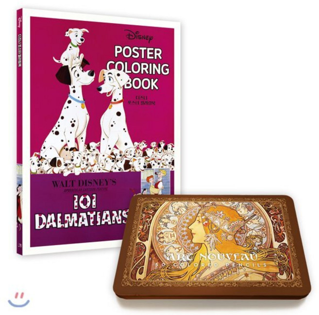 디즈니 포스터 컬러링북+아르누보 50색 틴케이스 색연필 세트, 아르누보, 편집부