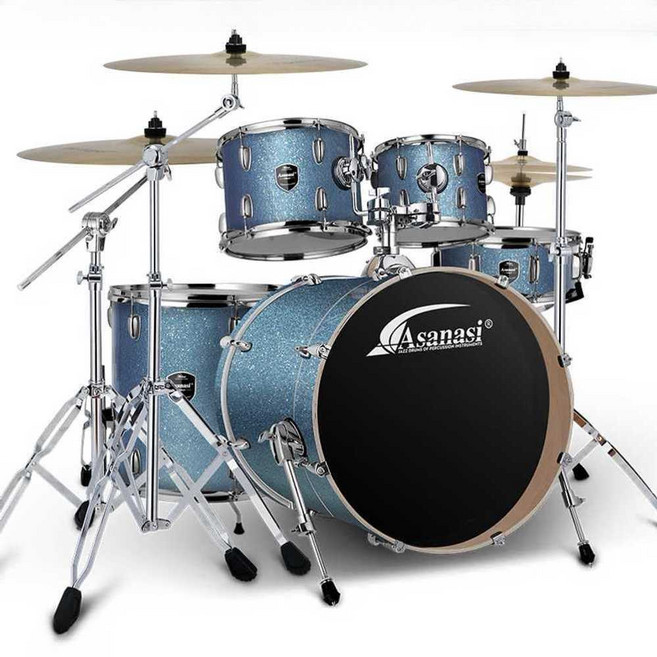 입문용 드럼 세트 ASANASI 연습용 재즈 초보자 연습, 1개, 브라이트 블랙ㅣ드럼 5개ㅣR70 심벌즈 2개