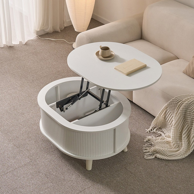 동서가구 아보 타원형 리프트업 테이블 800 DF645657, 화이트