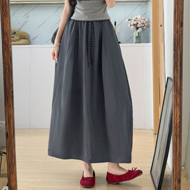 여성 여름 버블 롱스커트 밴딩 스트링 하이웨스트 벌룬 롱스커트 데일리 셔링 와이드 롱스커트 시원한 롱스커트 여름 루즈핏 긴치마