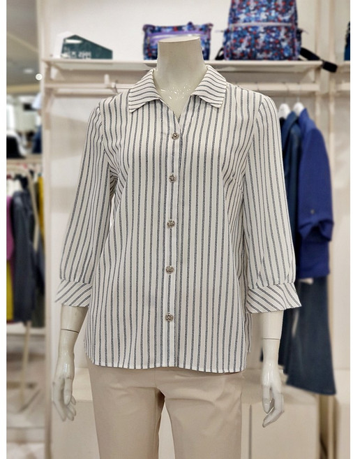 크로커다일레이디 스트라이프 셔츠형 블라우스 CLEMBL105