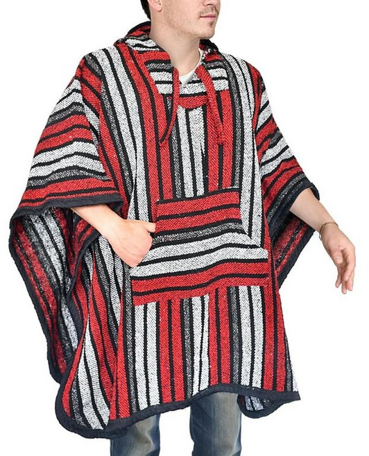 Artisans Bazaar Baja 후디 멕시코 판초 드러그 스타일 세라피 히피 따뜻하고 편안한 아즈텍 웨어러블 담요 rasta