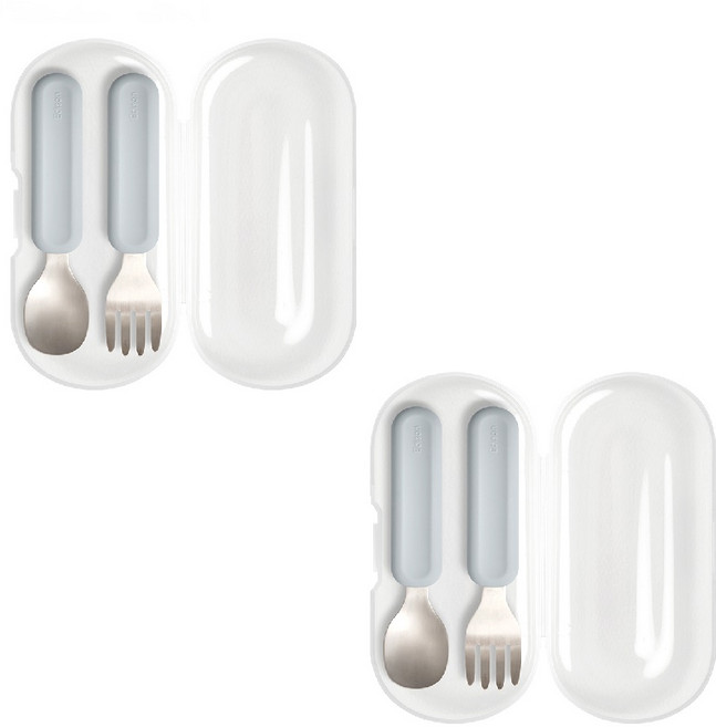 에디슨 이지 그립 실리콘 스푼 포크 케이스 세트 1+1, 1세트, 스푼,포크,케이스, 베이비블루 ES2421+ES2421