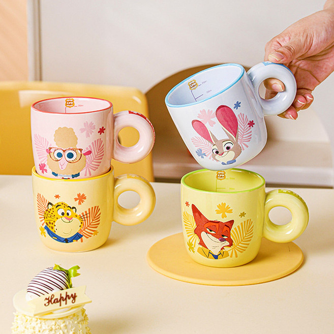 주토피아 닉 주디 뚱 핸들 머그 커피컵 머그컵 머그잔 300ml A, B