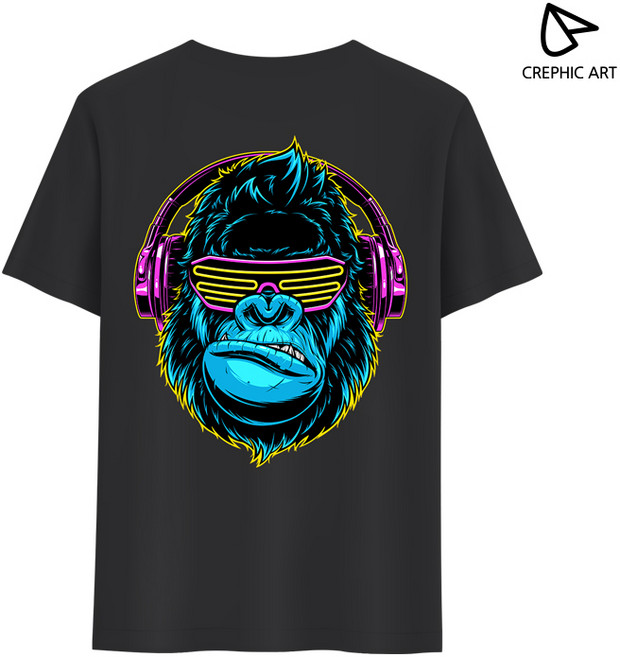 크래픽아트 루즈핏 오버핏 라운드넥 반팔 티셔츠 고릴라 DJ 박스티