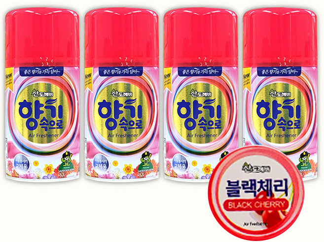 산도깨비 향기속으로 방향제/자동분사기 리필 향캔, 290ml, 4개, 블랙체리