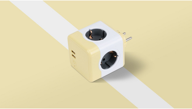 파워아트큐브v2 5구 고용량 선없는 디자인 벽 멀티탭, 1개, 엘로우, 77mm