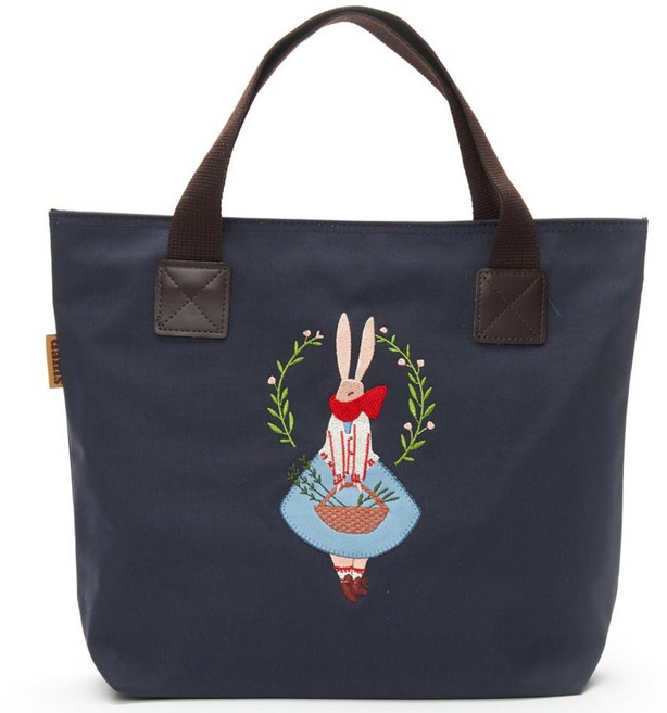 담스 토끼자수 스퀘어 토트백 가벼운 패브릭 손가방