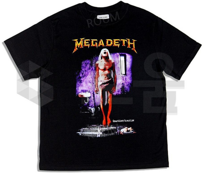 메가데스 Megadeth 블랙 컬러 워싱 반소매 라운드넥 티셔츠 봄 여름 유니섹스 반팔티