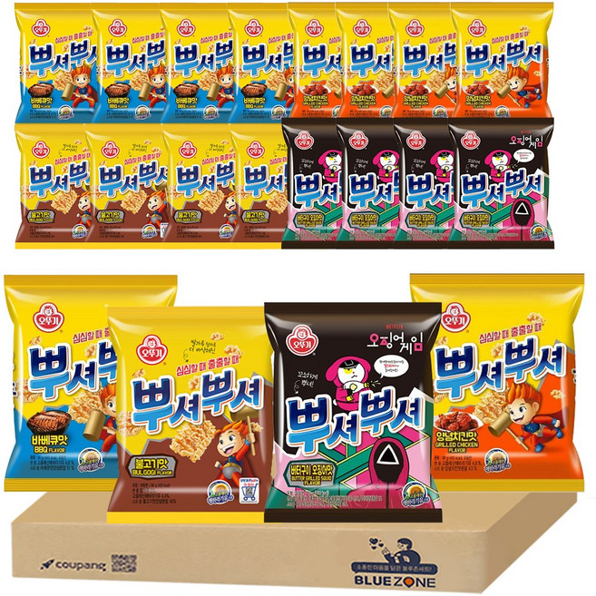 뿌셔뿌셔 4종 양념치킨5 + 버터구이오징어5 + 불고기5 + 바베큐5, 1세트