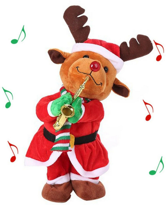 크리스마스 댄싱 트리 인형 11곡 캐롤 플레이 장난감 인형 선물, 1개, 섹소폰 부는 루돌프 인형, 42cm