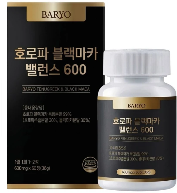 BARYO 호로파 블랙마카 1:1 프리미엄 밸런스 600mg 캡슐 60정, 1 - 쿠팡