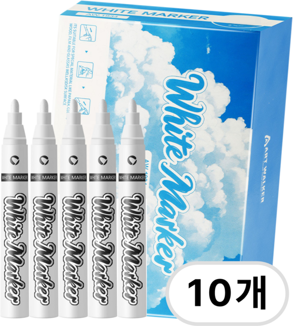 펜토리 블랙보드용 지워지는 수성글라스펜 둥근닙, 10개, 화이트