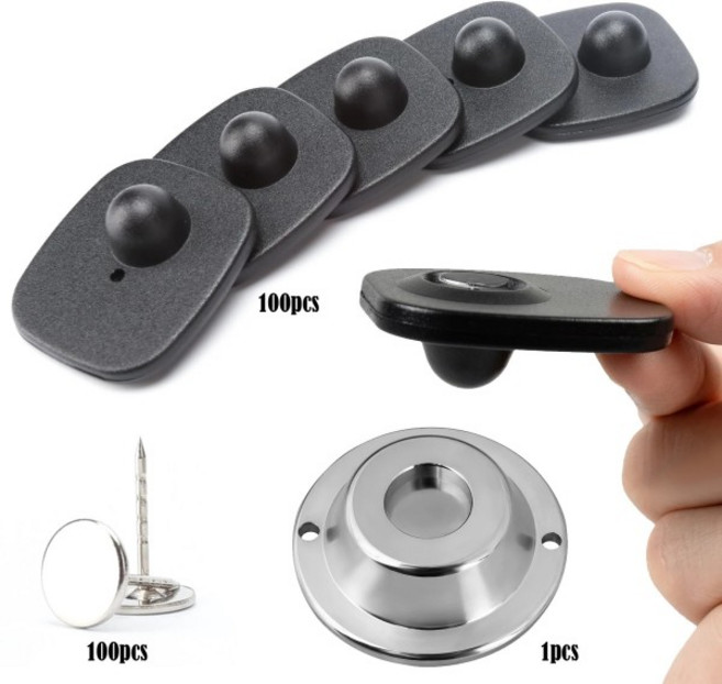 100pcs 도난 방지 소매 EAS 8.2MHz 보안 하드 태그 RF 사각형 핀 잠금 해제 의류 슈퍼마켓