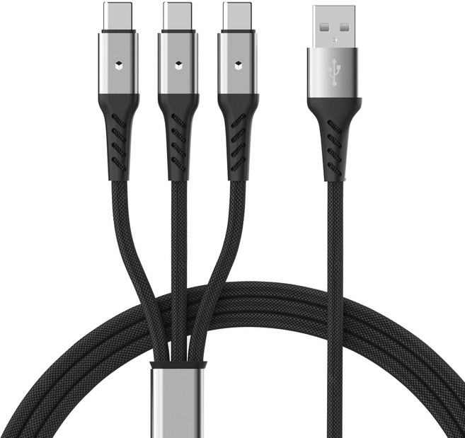 아이엠듀 멀티 USB A타입-C타입 고속 충전케이블 LED 3in1, 120cm, 블랙, 1개