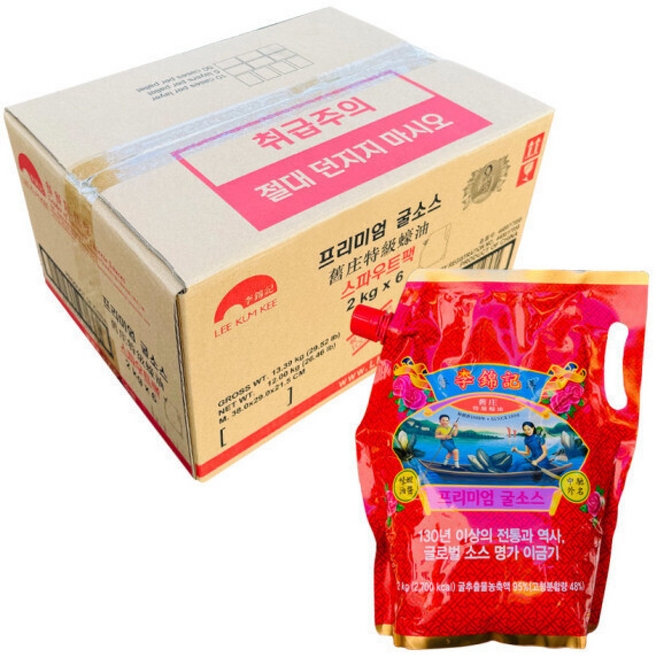 이금기 프리미엄 굴소스 스파우트 한박스 업소용 대용량 소스 파우치 한식 중식 조미료, 6개, 2kg