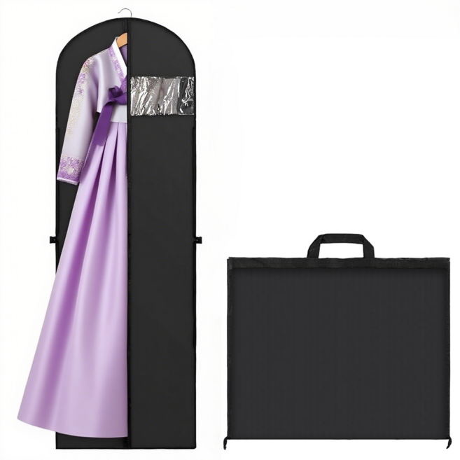 HahnRay롱드레스 가방형 커버 이동용 웨딩드레스/연주복/한복 보관 커버 블랙 대형60*180cm, 1세트, 1개입