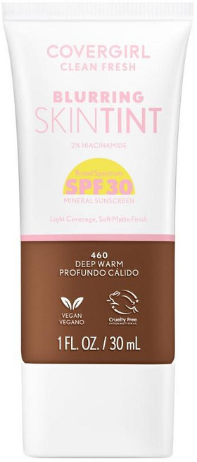 COVER 오버GIRL 걸 CLEAN 클린 Fresh 블러링 스킨 틴트 SPF 30 465 딥 뉴트럴 리퀴드 파운데이션 소프트 매트 피니시 매끄럽고 밝음 모공을 흐리