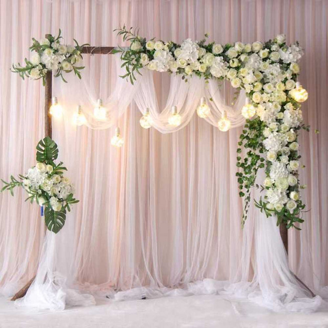 신부대기실 꽃장식 웨딩 브라이덜샤워 포토존 소품, 2x2m 철 프레임ㅣ 화이트 꽃장식 포함