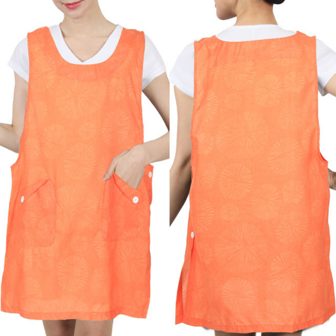 [ ULA102OG ] 오렌지색/주황색/얇은/경량/가벼운/라운드/가정용/요양보호사/요양원/간병인/양면/원피스/앞치마, XL, 1개