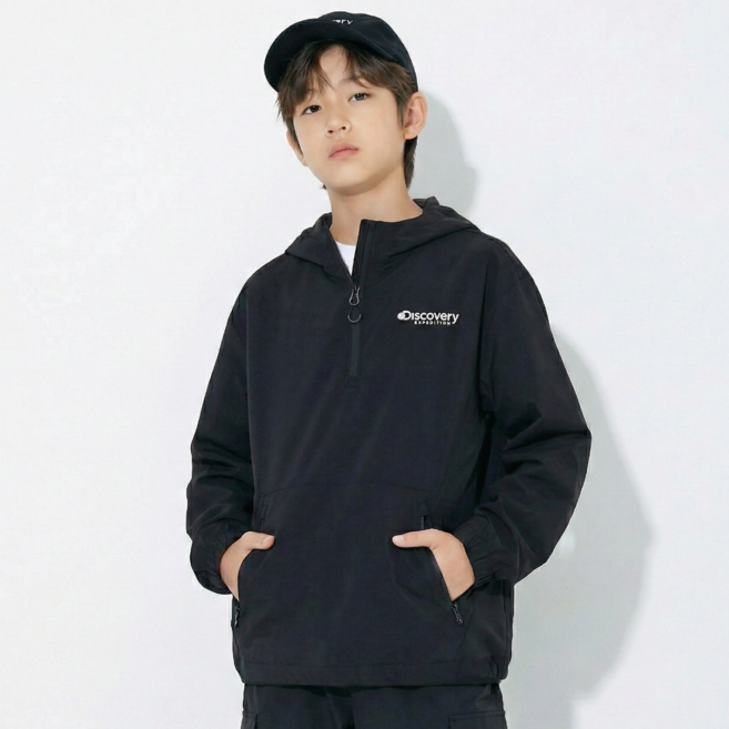 [백화점정품] 디스커버리 키즈 아노락 반집업 주니어 초등학생 저학년 고학년 우븐 티셔츠 후드티 긴팔티